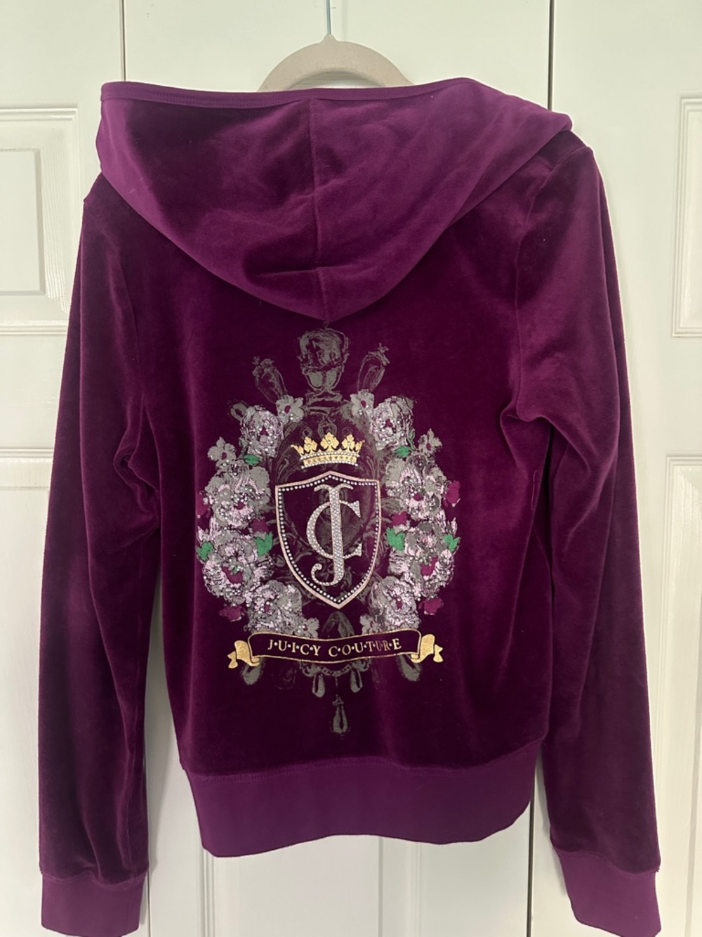 Authentic Vintage Juicy Couture Plum Velvet Jeweled Crest Hoodie